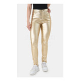 Pantalon Chupin Nahana Tiro Alto De Bengalina Dorado