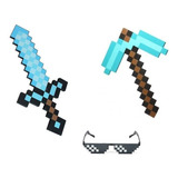 Espada Y Pico Diamante Minecraft + Gafas Pixeladas