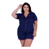 Pijama Plus Size Blogueirinha Americano Botões Linha Noite