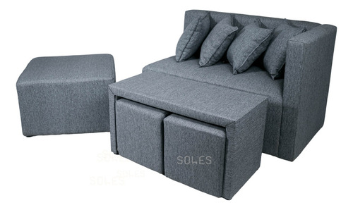 Sillon Combo 2 Cuerpos Con Banqueta + Mesa Con Dos Puff