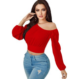 Blusa Campesina De Cuello Asimétrico  Sexy De Moda Para Dama