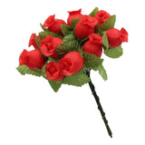 12 Mini Arranjo De Rosas Em Seda Artificial Vermelha