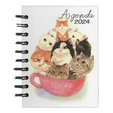 Agenda 2024 Grande Diária Gatinho C/ Glitter Feminina Cor Da Capa Branco