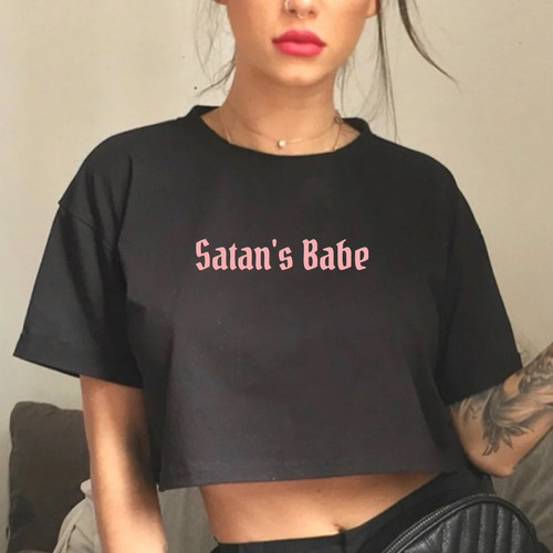 Remera Pupera Corta Mujer Satans Babe Grunge Goth Oversized 