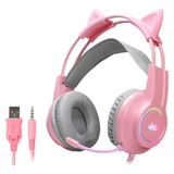 Fone De Ouvido Headset Gamer Rosa Com Fio Microfone Kp-ga04