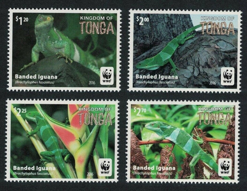 2016 Wwf Reptiles- Iguana Bandeada- Tonga (sellos) Mint