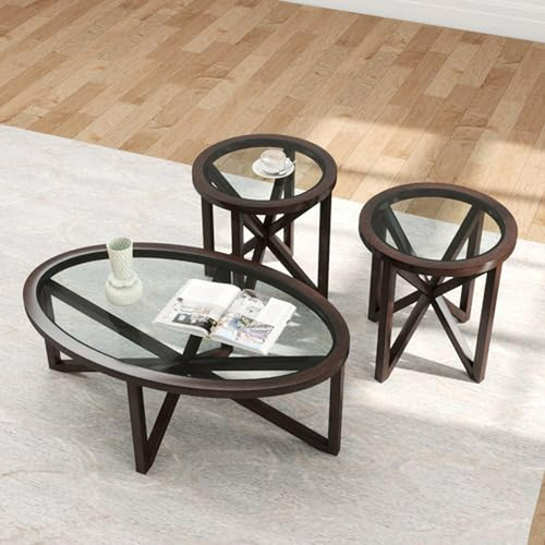 Mesa De Café Redonda Set De 3pcs Compatible Con Sala De Esta