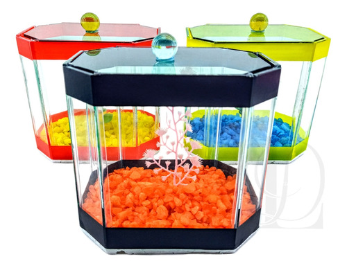 Aquário 14x10x13cm Topázio Decorado Beteira Para Peixe Beta