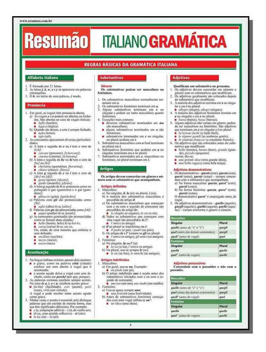 Resumao Lingua Italiana - Italiano Gramatica