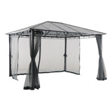 Gazebo Alumínio Policarbonato Com Cortina Cinza 2,70x3,60x3m