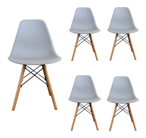 Kit 5 Cadeiras Charles Eames Wood Design Eiffel Várias Core