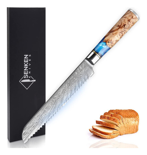 Senken - Cuchillo De Pan De Acero De Damasco  Coleccin Tsuna