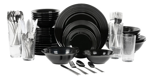 Set De Platos Vajilla Cerámica Negro 6 Pzs Textured Rim