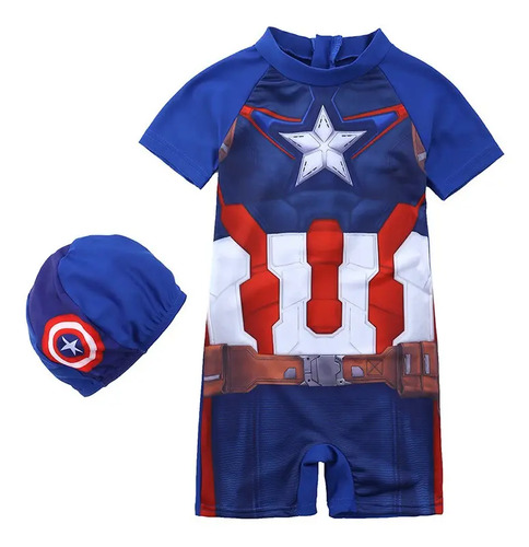 Traje De Baño Una Pieza Superhéroes Gorro De Natación Niños