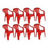 Kit 8 Cadeira De Plástico Bela Vista Vermelha C/ Braço - Mor
