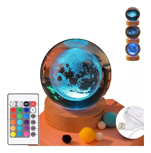 ' Lámpara De Noche Led Crystal Ball 3d Con Control Remoto