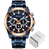 Reloj Curren 8361 De Acero Inoxidable, Casual, De Lujo, Casual, Para Hombre, Correa Original, Color Azul, Bisel, Color De Fondo Azul