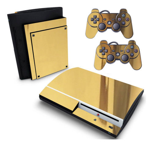 Skin Ps3 Fat Compatível Playstation Película Cromo Gold
