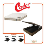 Cama Box Baú Blindada Casal + Colchão Castor Firme 138x188 Cor Corino Marrom