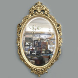 Espelho Oval Antigo Madeira Dourada Entalhada Flores