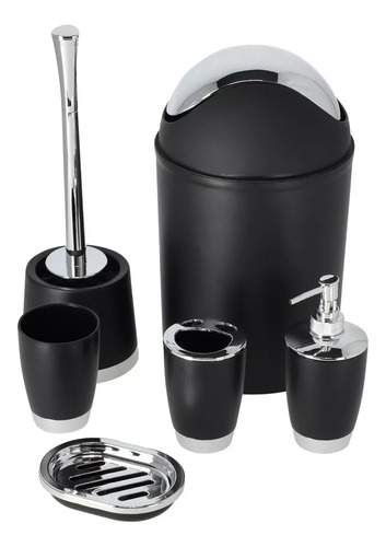 Set De 6 Pz Juego De Baño Negro Elegante Minimalista 