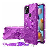 Funda Para Samsung Galaxy A21s Con Anillo  Brillos Violeta 