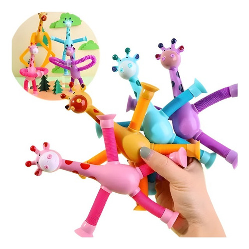Kit 2 Girafas Melman Pop Tube Brinquedo Com Ventosa E Led