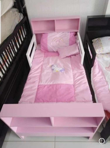 Base Cama Con Colchón Infantil Niña Repisas Blanco Rosa