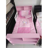 Base Cama Con Colchón Infantil Niña Repisas Blanco Rosa