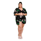 Conjunto Kimono Cardigan Com Short E Cropped Plus Size Moda 