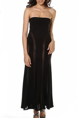 Sexy Vestido Straples Negro Con Transparencias Elegante 6536