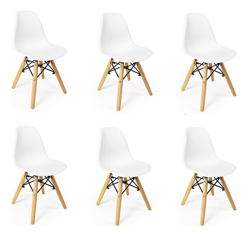 Kit 6 Cadeiras Infantis Charles Eames Eiffel New Wood Kids