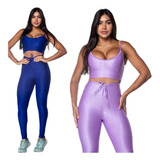 Conjunto Academia Top Strappy + Calça Legging Canelado Fit