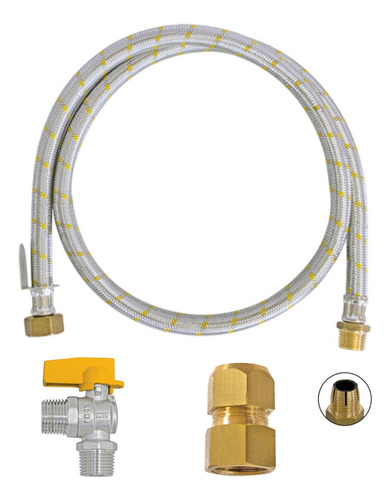 1 Mangueira Aço De 2m + 1 Adaptador + 1 Registro Fogão Gás