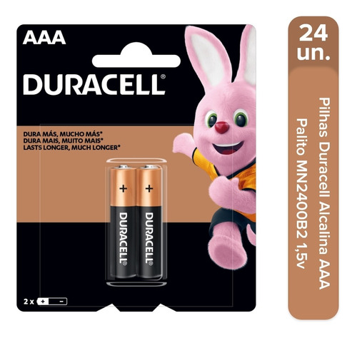 24 Pilhas Duracell Alcalina Aaa Palito C/2 Mn2400b2 Atacado