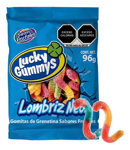 Gomitas Lucky Gummys Lombriz Neon Bolsita 96 G