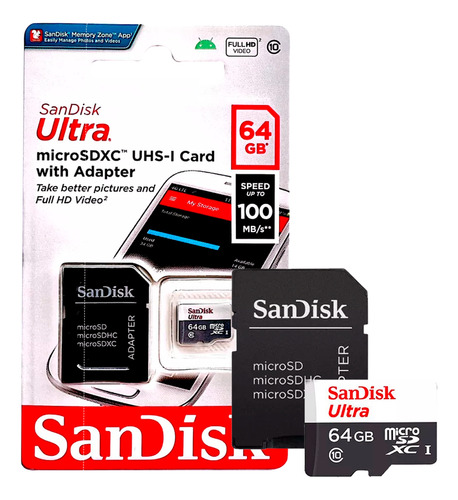 Cartão Memória Microsd 64gb C/ Adaptador Classe 10 Sandisk
