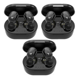 Kit De 3 Piezas De Audífonos Bluetooth Negros Tipo Airdots Color Negro Luz Azul