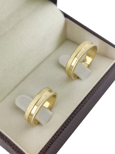 Aliança Casamento Quadrada Diamantada Ouro 18k 5mm 10 Gramas