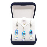 Conjunto Joyas De Plata Fina Gota Rivoli Cristal Swarovksi® 