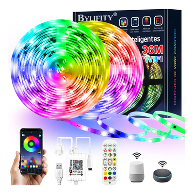Bylifity Tiras De Luces Led Wifi 36m Para Alexa Y Google Hometiras De Led Rgbw Con Control De App + Control Remoto,temporización Y Modo De Música Inteligente,para Cuarto, Bar, Decoración | MercadoLibre