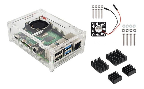 Case Para Raspberry Pi4+ Cooler + Dissipadores + Parafusos.