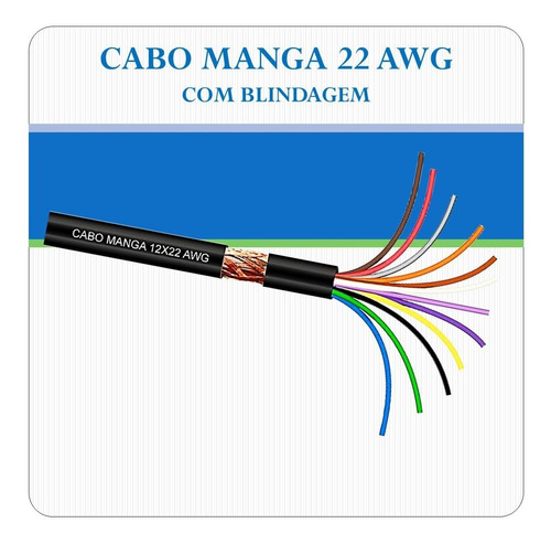 Cabo Manga 4 Vias X 22 Awg Preto 35 Metros - Com Blindagem