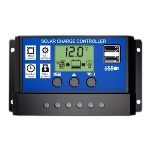 Controlador Solar Carga Pwm Lcd 30a Usb Regulador Automático