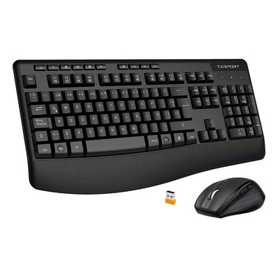 TERPORT Mouse Y Teclado Español Inalambrico 2.4ghz Usb Con Reposamuñeca E177, Mouse Inalámbrico Ergonómico 4800dpi con 6 botones, Teclado Y Mouse Inalambrico Para Computadoras Pc Laptops Oficina | Envío gratis