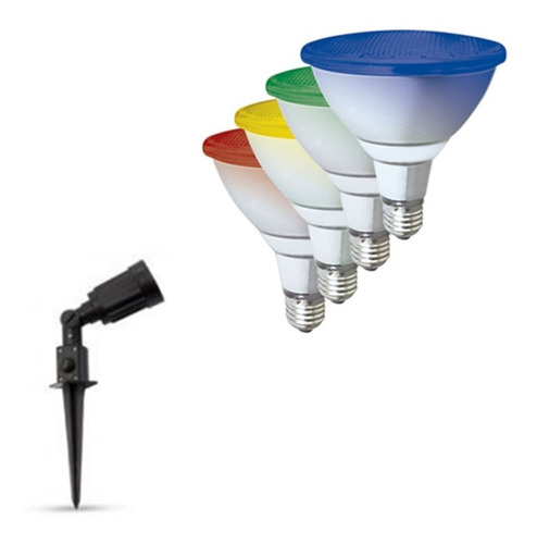 Combo Lampara Led Par38 Colores Con Estaca Jardin Exterior