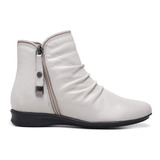  Bota Casual Feminino De Couro Sola Baixa