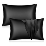 Fundas Para Almohada Elegantes Negro Suaves Sedosas De Satén
