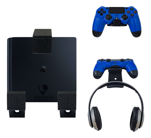 Base Soporte Consola Ps4 Slim + 2 Base Control Y 1 Audifonos