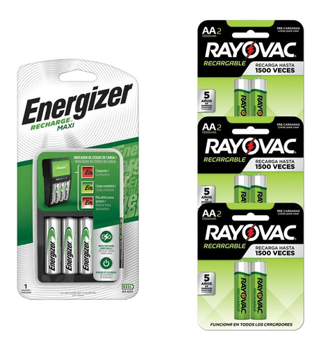 Cargador Energizer Maxi Con Pilas 2 Aa + 6 Aa Rayovac 1350mh